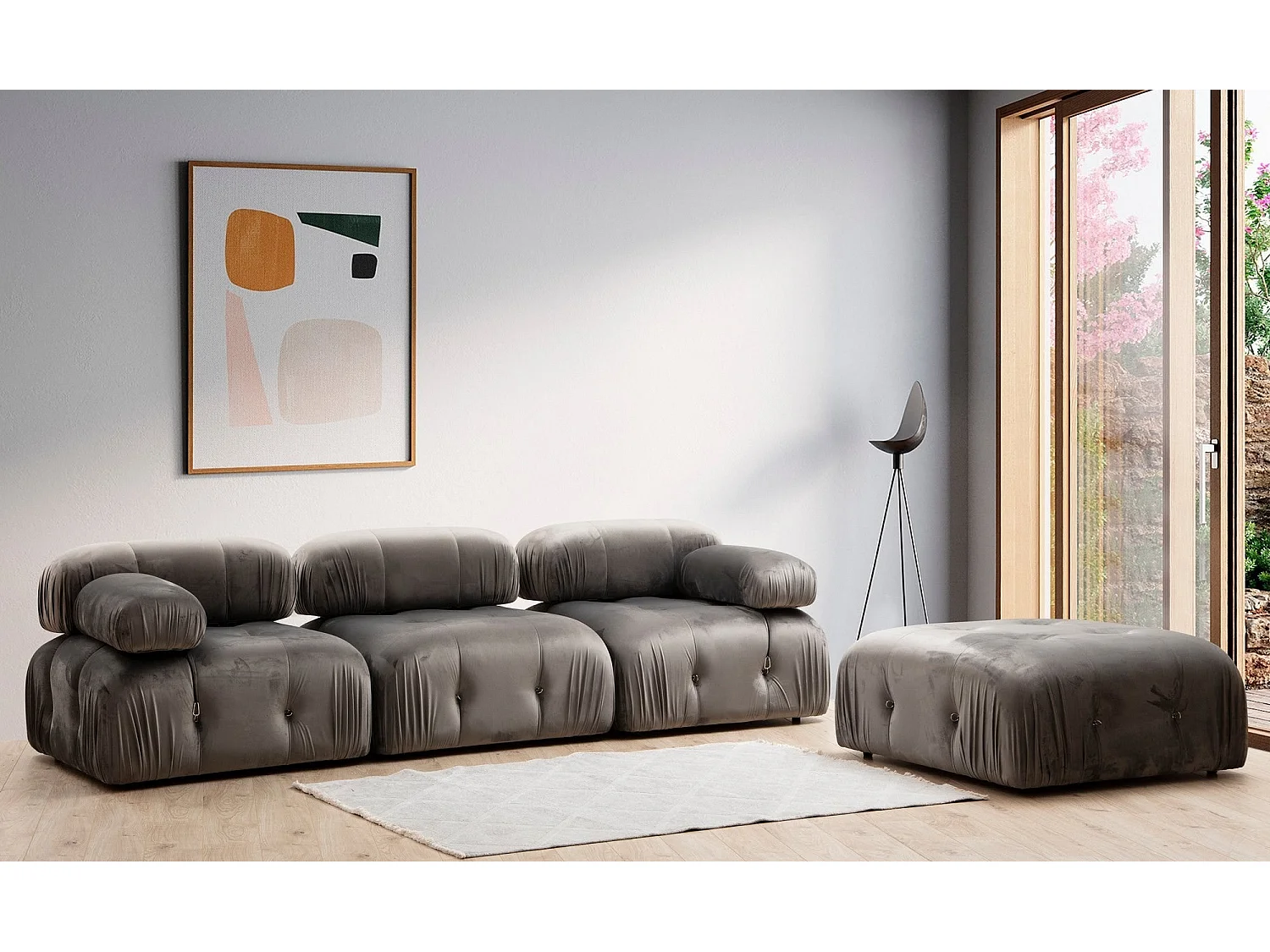 Sillón modular Altadena A107, Gris, 75x95x95cm, Tapiz, Patas: Plástico