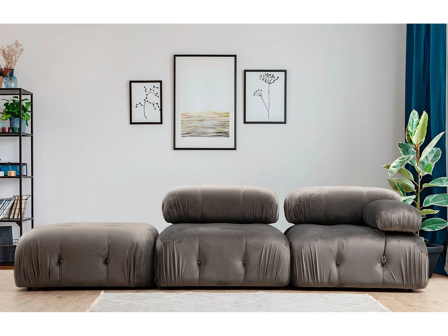 Fauteuil accoudoir ou module d'angle gauche Nourhane Velours Gris