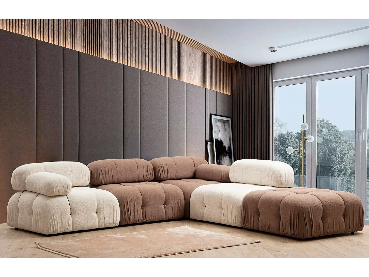 Sillón modular Altadena A104, De color marrón claro, 75x95x95cm, Tapiz, Patas: Plástico