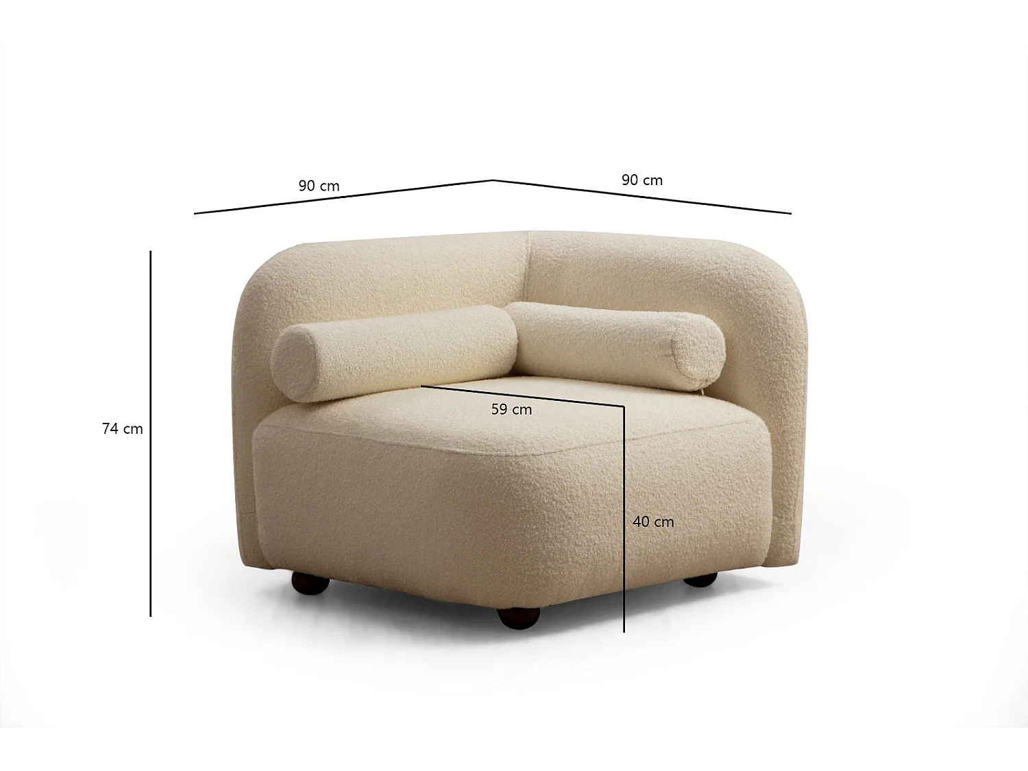 Sillón Altadena 125, De color marrón claro, 74x90x90cm, Tapiz, Patas: Madera