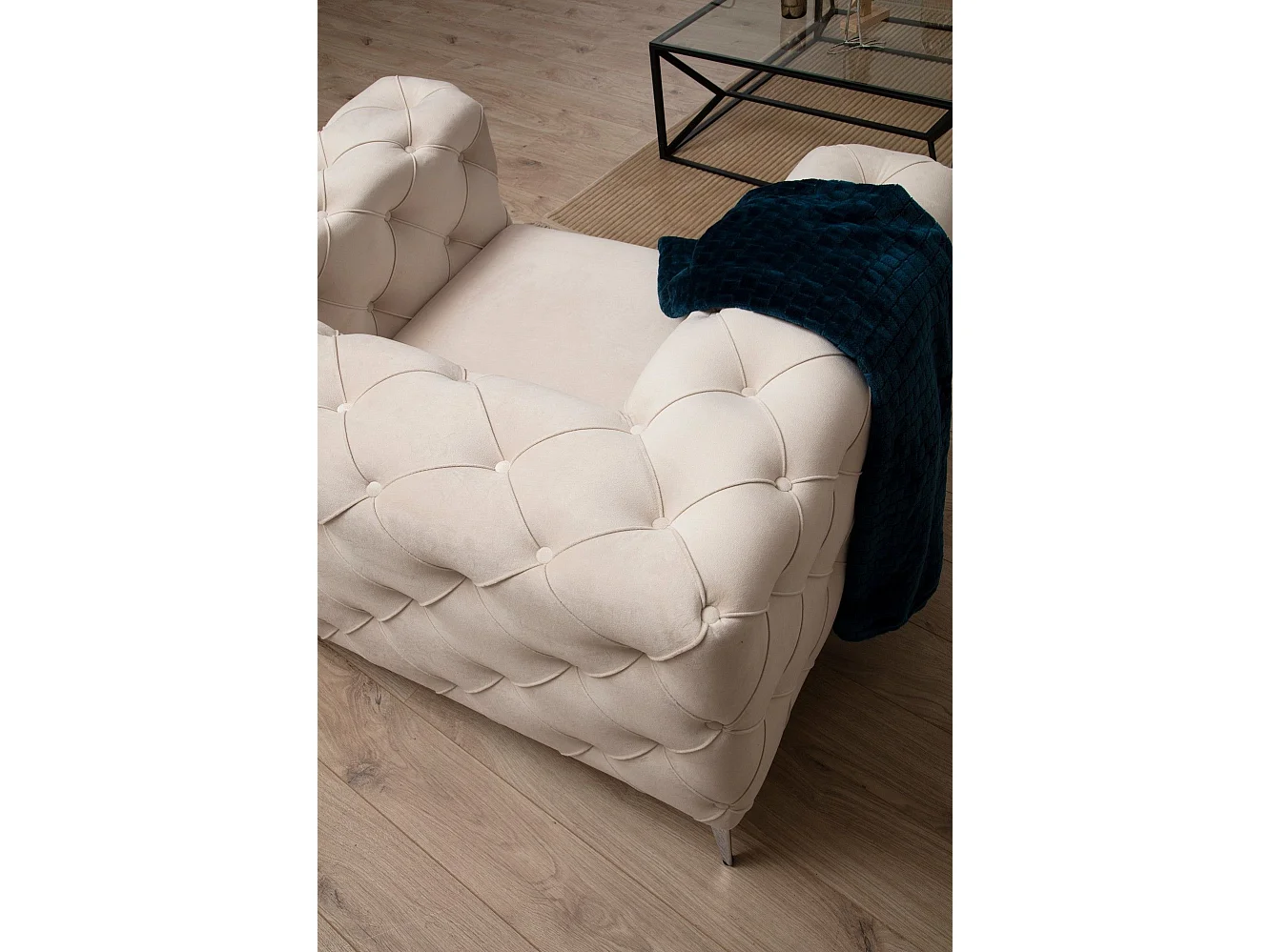 Chesterfield sillón Altadena 358, De color marrón claro, 70x108x90cm, Tapiz, Patas: Metal