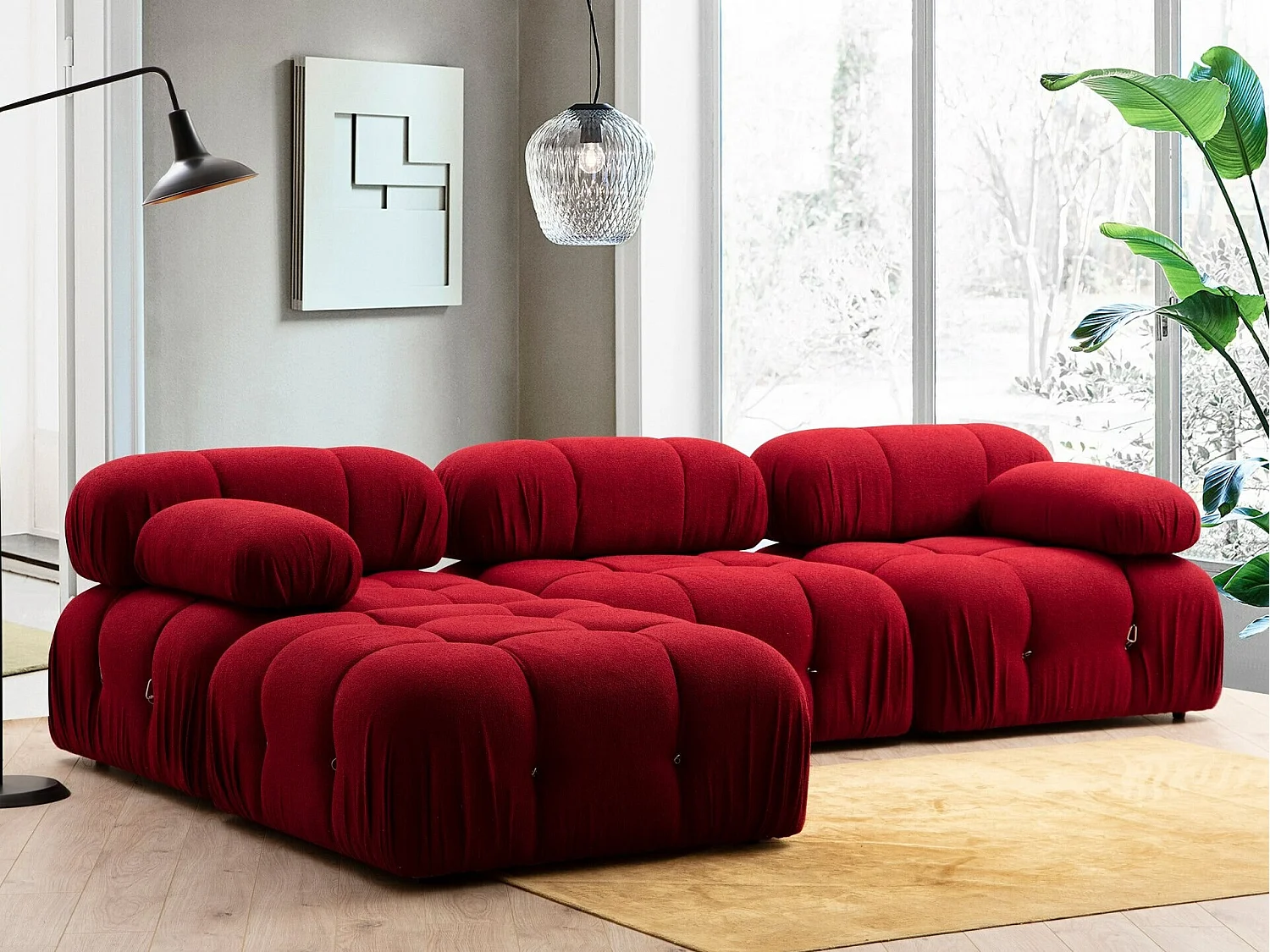 Sillón modular Altadena A105, Rojo, 75x95x95cm, Tapiz, Patas: Plástico
