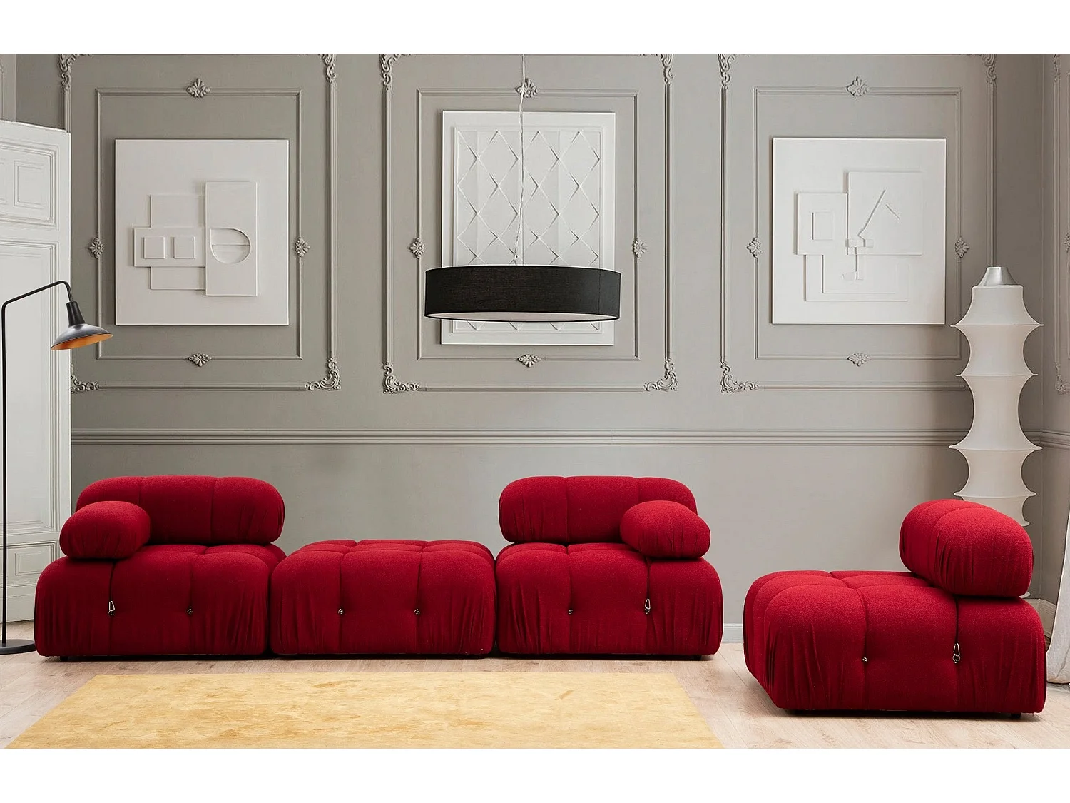 Sillón modular Altadena A105, Rojo, 75x95x95cm, Tapiz, Patas: Plástico