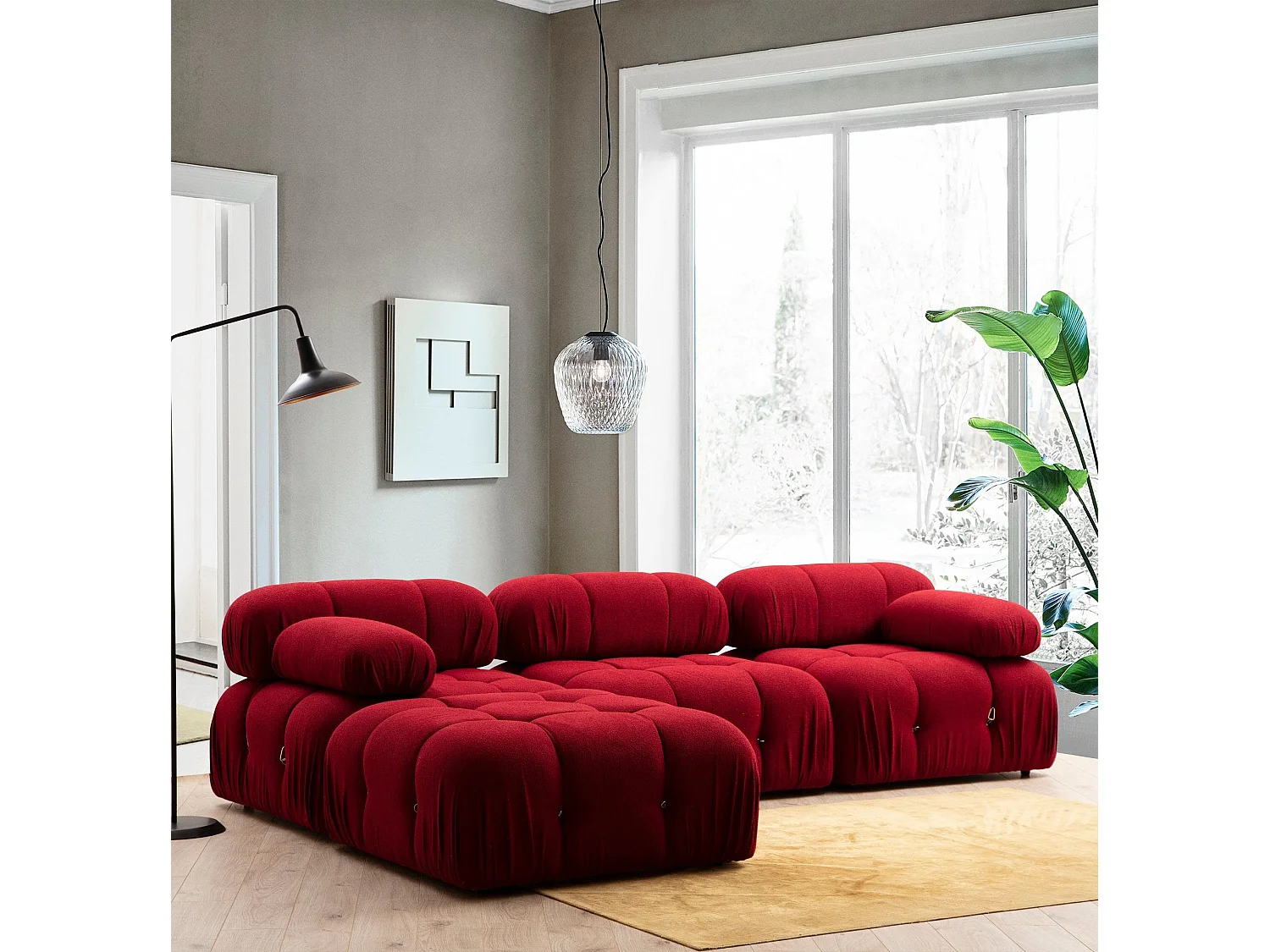 Fauteuil accoudoir ou module d'angle gauche Nourhane Tissu Rouge