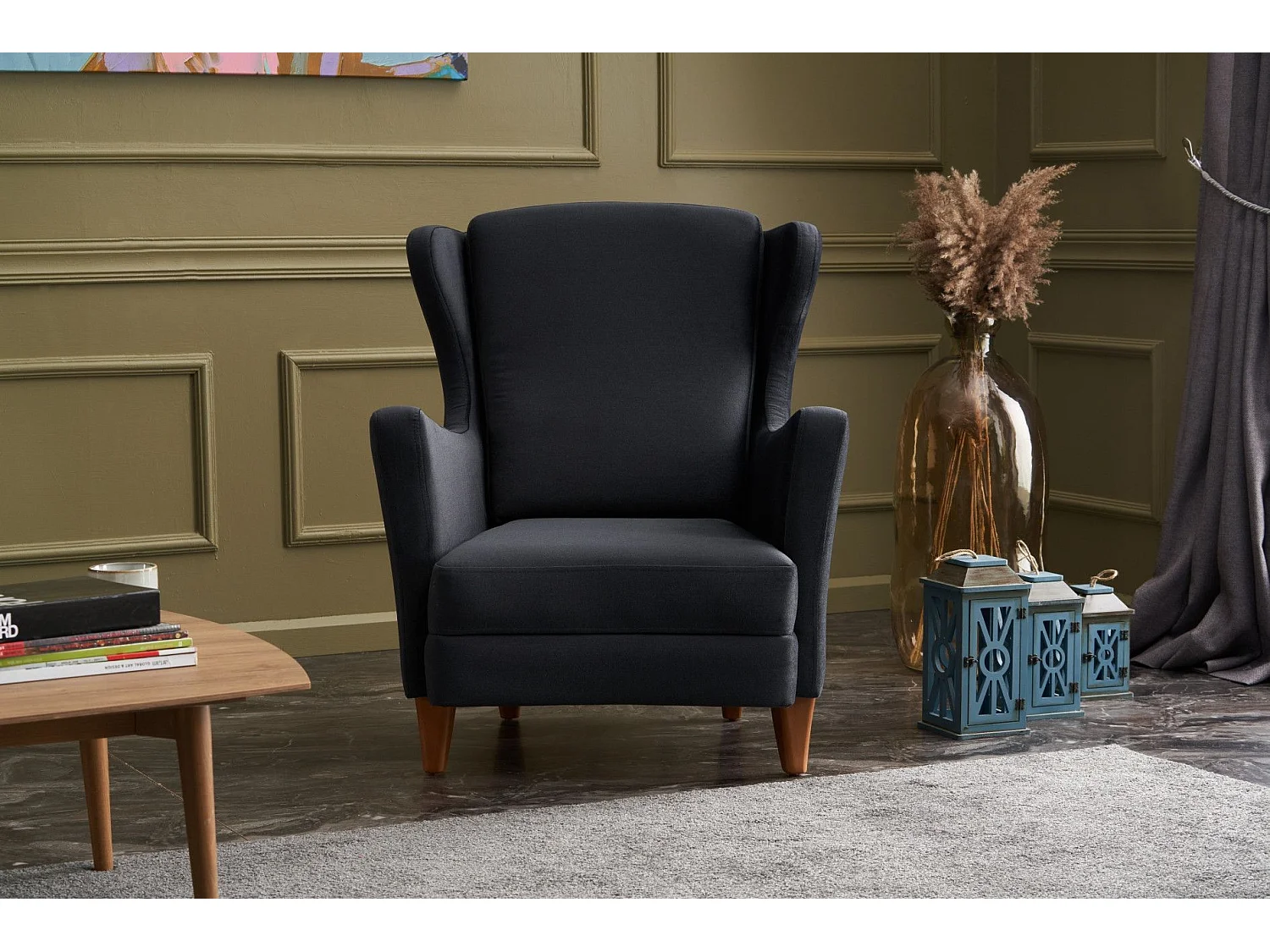 Sillón Altadena 471, Gris, 98x77x80cm, Tapiz, Patas: Madera