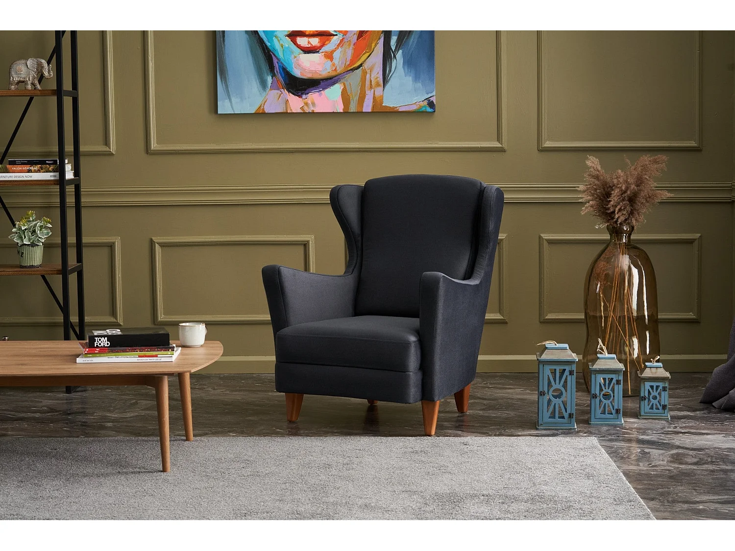 Sillón Altadena 471, Gris, 98x77x80cm, Tapiz, Patas: Madera