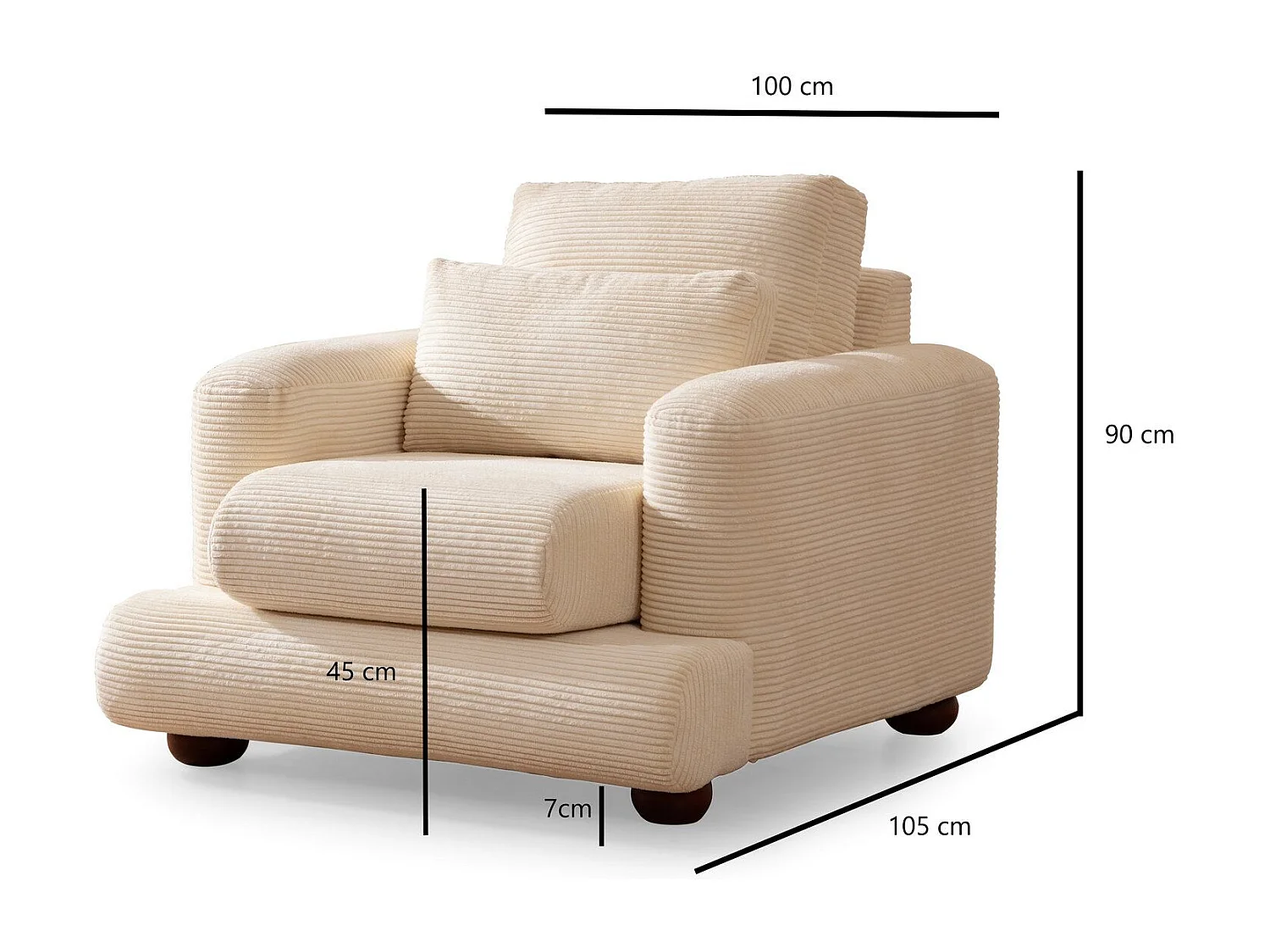 Sillón Altadena 411, De color marrón claro, 90x100x105cm, Tapiz, Patas: Madera