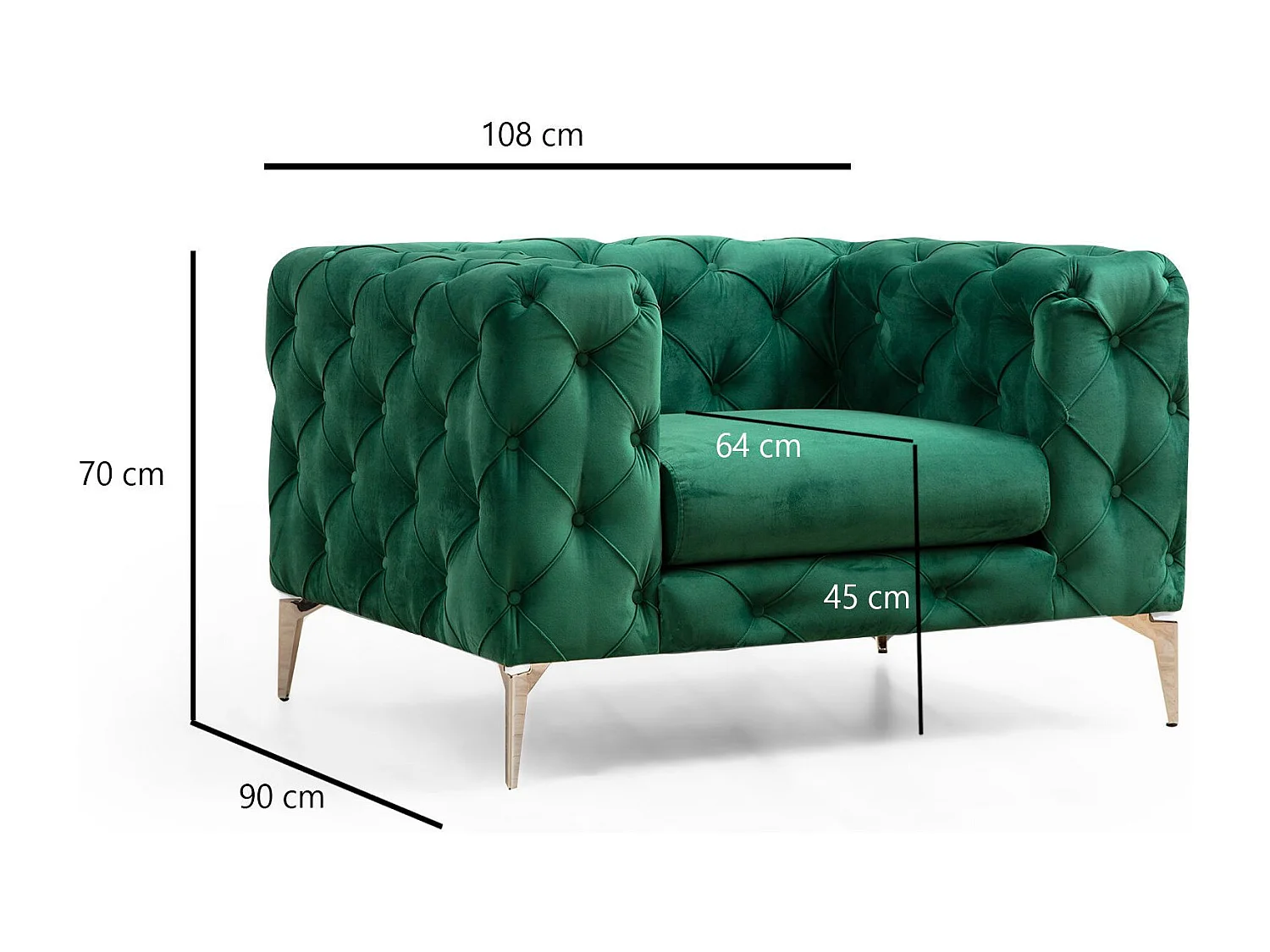 Fauteuil capitonné avec coussin Alykes Velours Vert