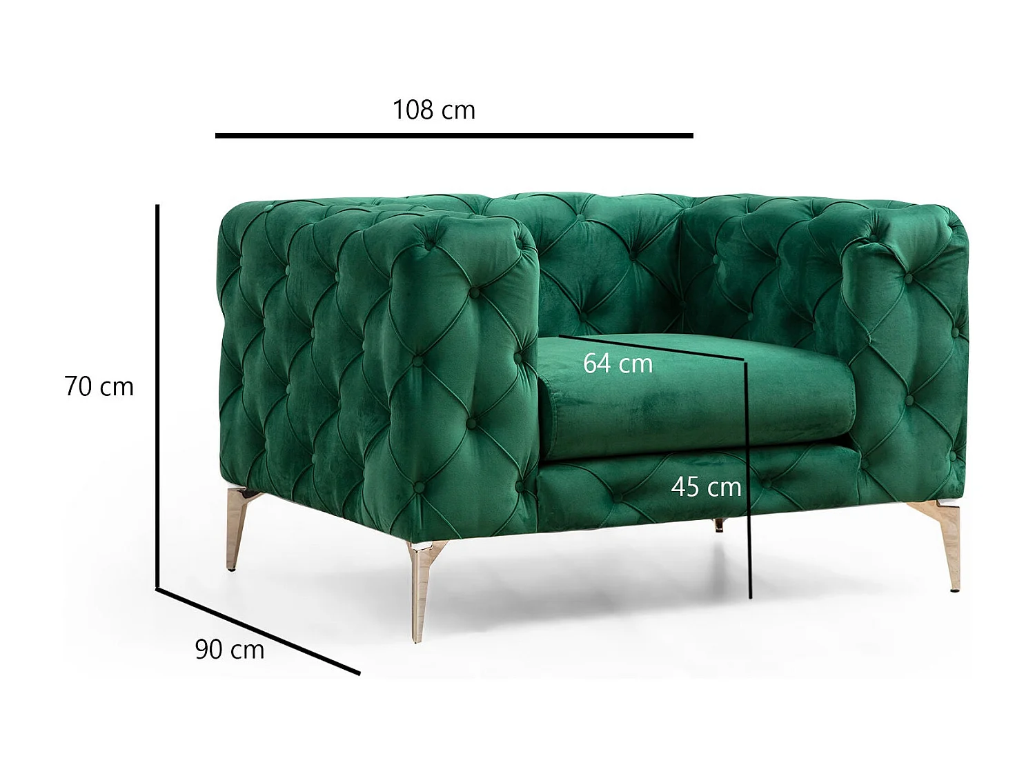 Fauteuil capitonné avec coussin Alykes Velours Vert