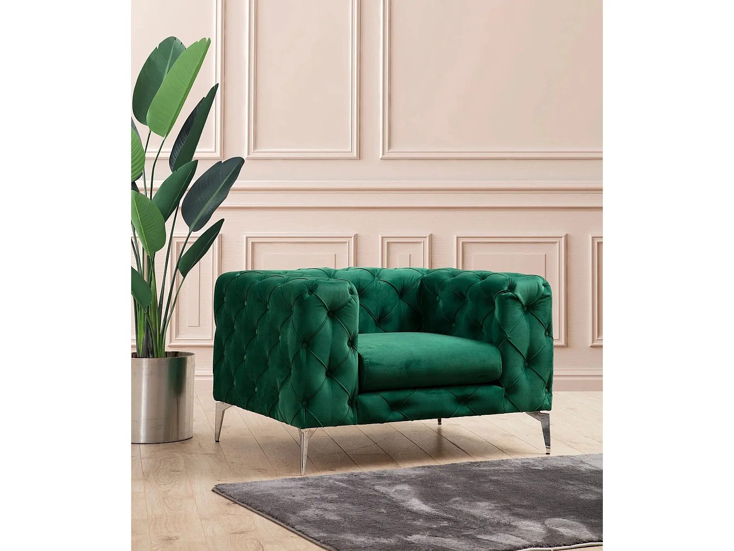 Fauteuil capitonné avec coussin Alykes Velours Vert