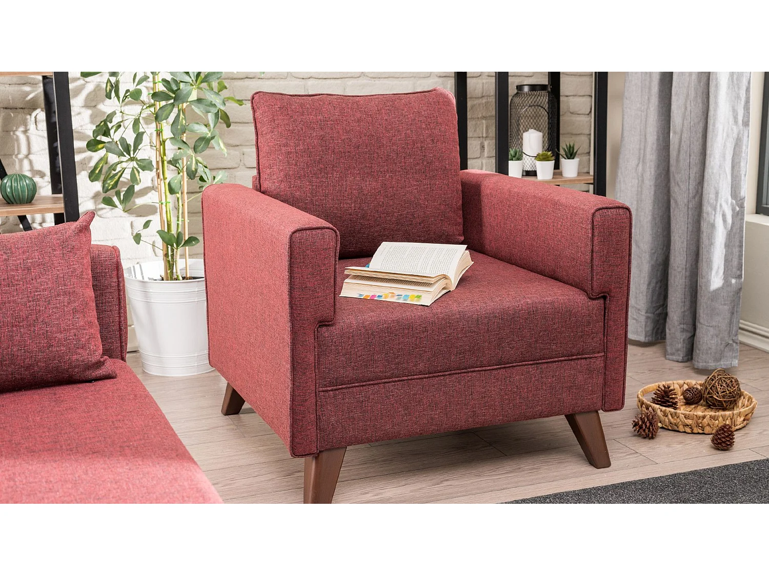 Sillón Altadena B101, Rojo, 85x82x81cm, Tapiz, Patas: Plástico