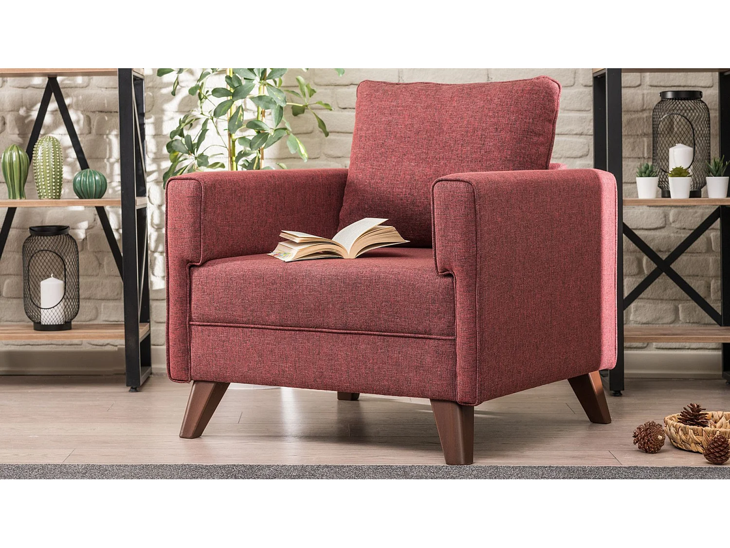 Sillón Altadena B101, Rojo, 85x82x81cm, Tapiz, Patas: Plástico