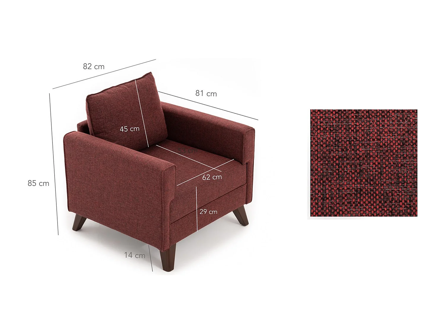 Sillón Altadena B101, Rojo, 85x82x81cm, Tapiz, Patas: Plástico