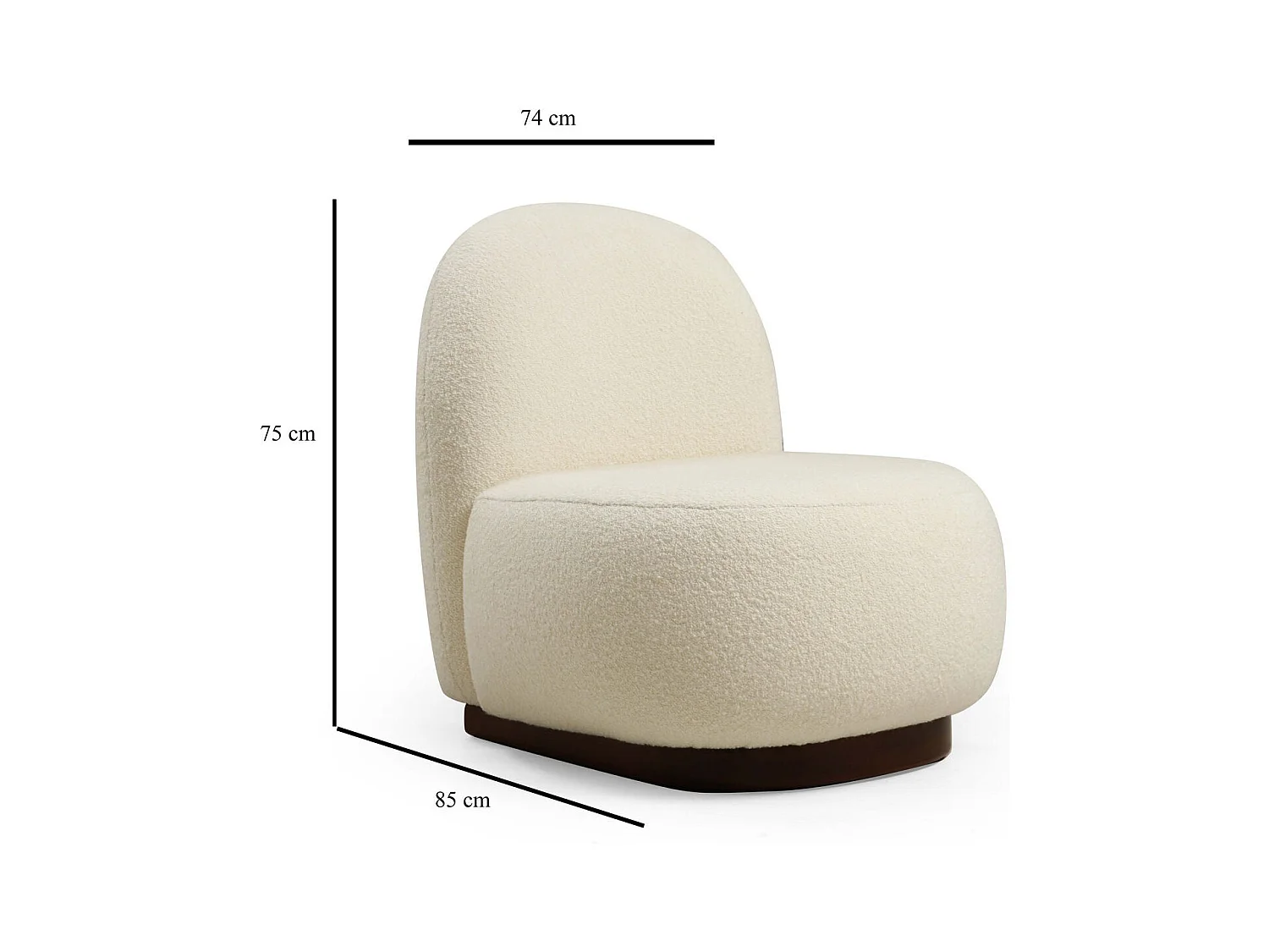 Elegante fauteuil, wit bouclé, 74 x 85 x 75 cm | Frame van beukenhout en spaanplaat, 100% polyester, poten van walnoothout | Perfect om te d
