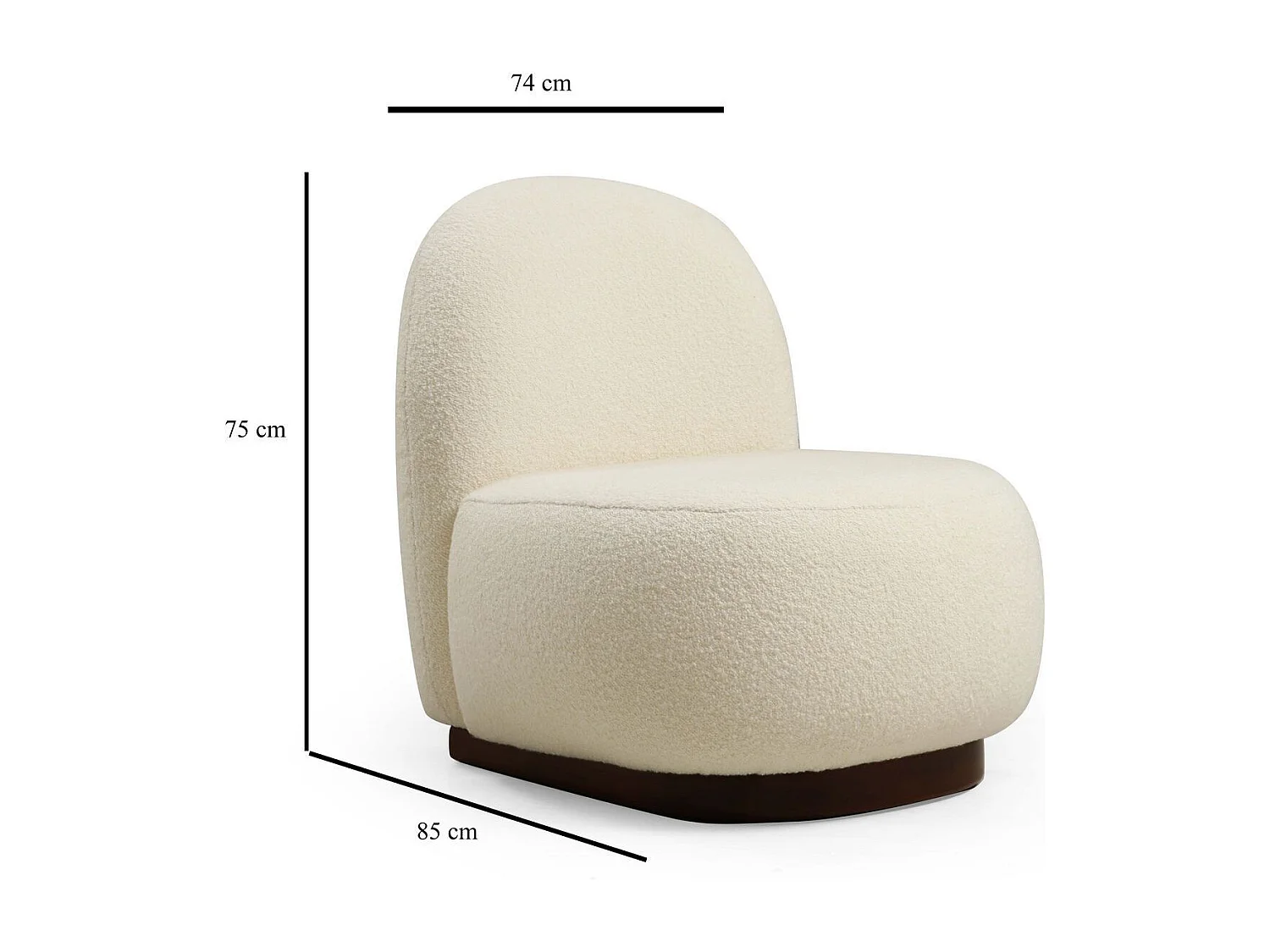 Poltrona Elegante, Bouclet Branco, 74 x 85 x 75 cm | Estrutura em madeira de faia e aglomerado, 100% poliéster, pernas em nogueira | Perfeita para dec