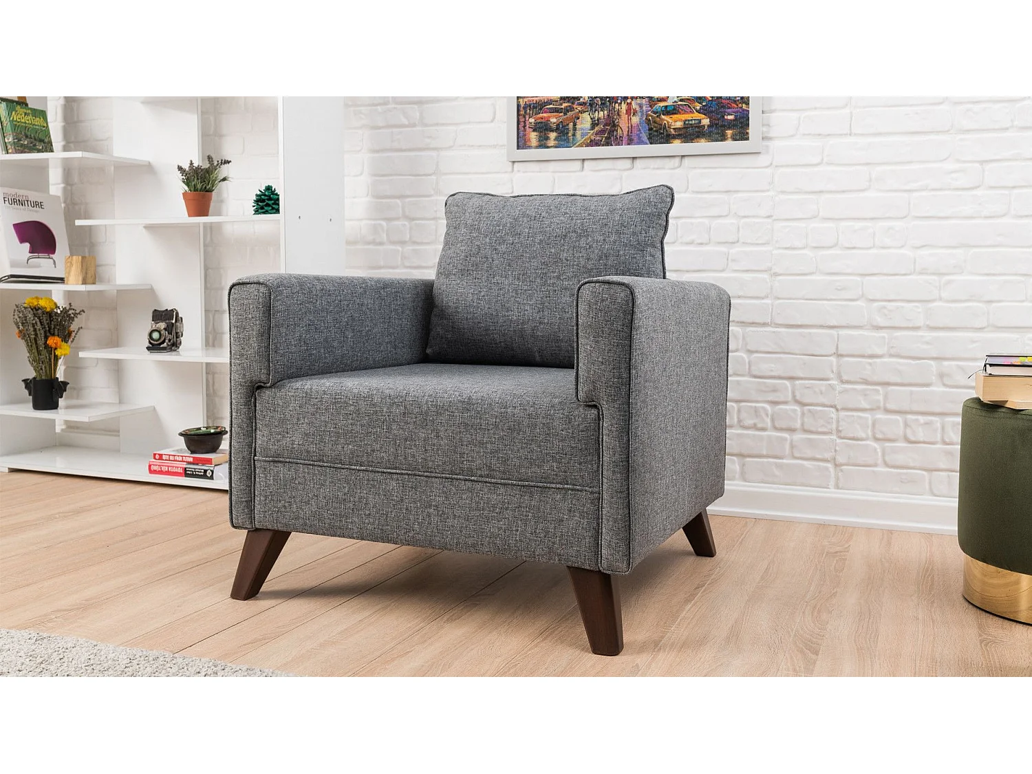 Sillón Altadena B101, Gris, 85x82x81cm, Tapiz, Patas: Plástico