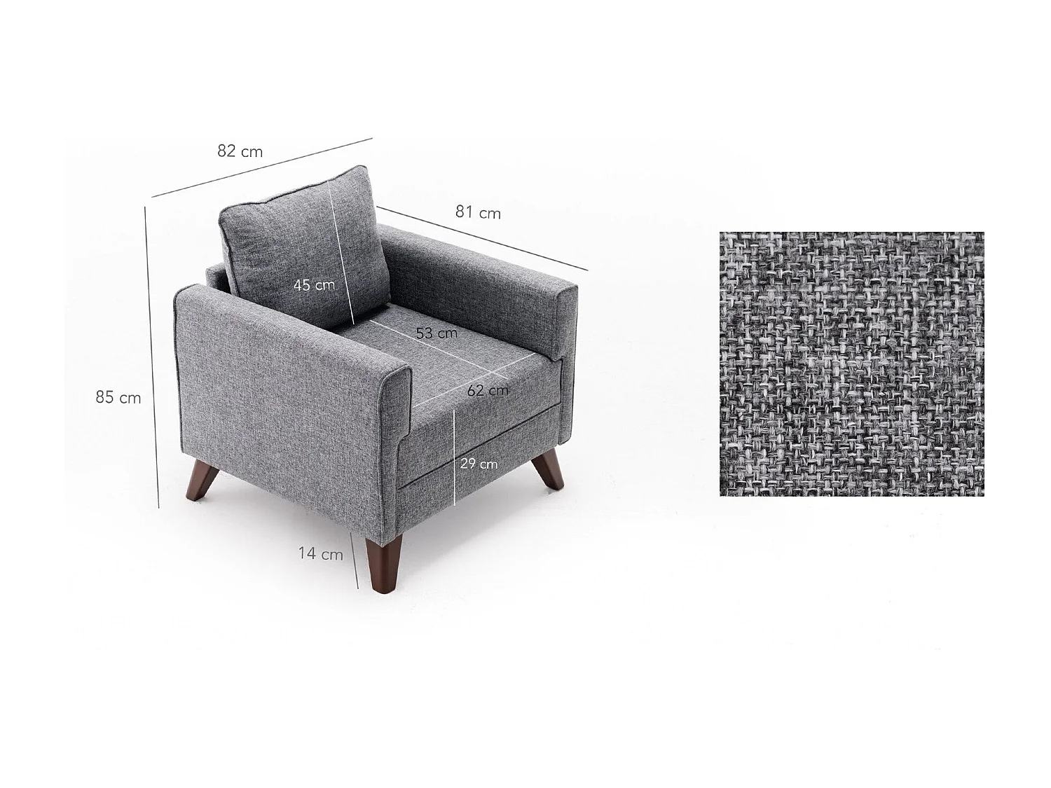 Sillón Altadena B101, Gris, 85x82x81cm, Tapiz, Patas: Plástico