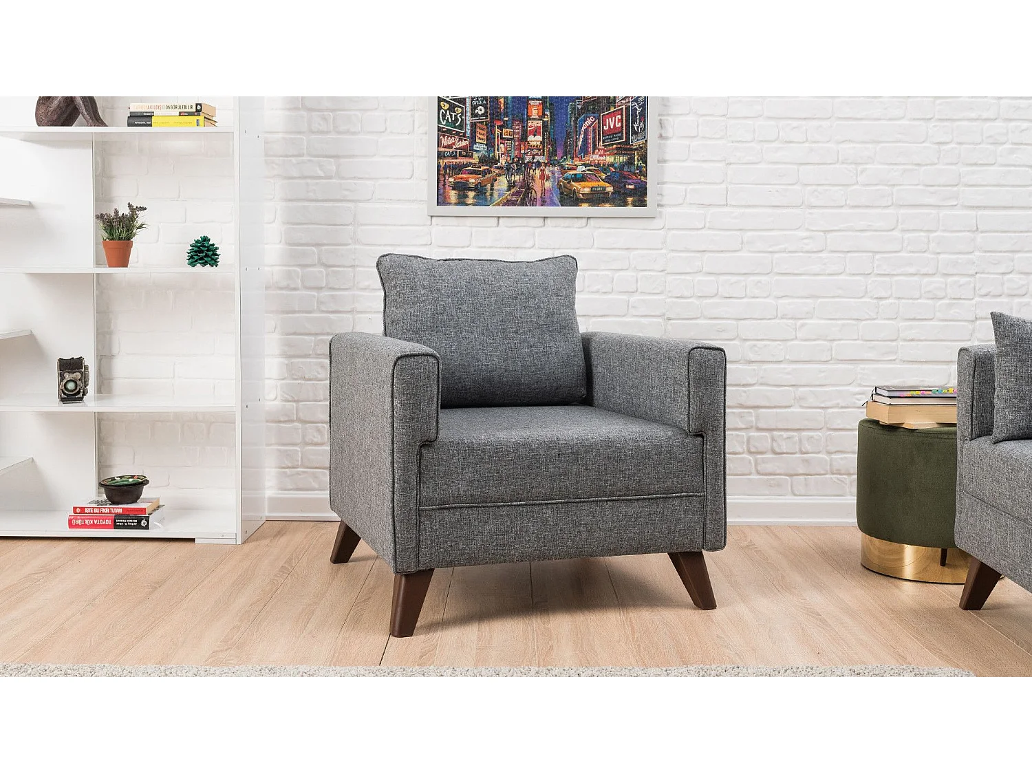 Poltrona moderna de 1 lugar – 82 x 85 x 81 cm – cinza – madeira/MDF