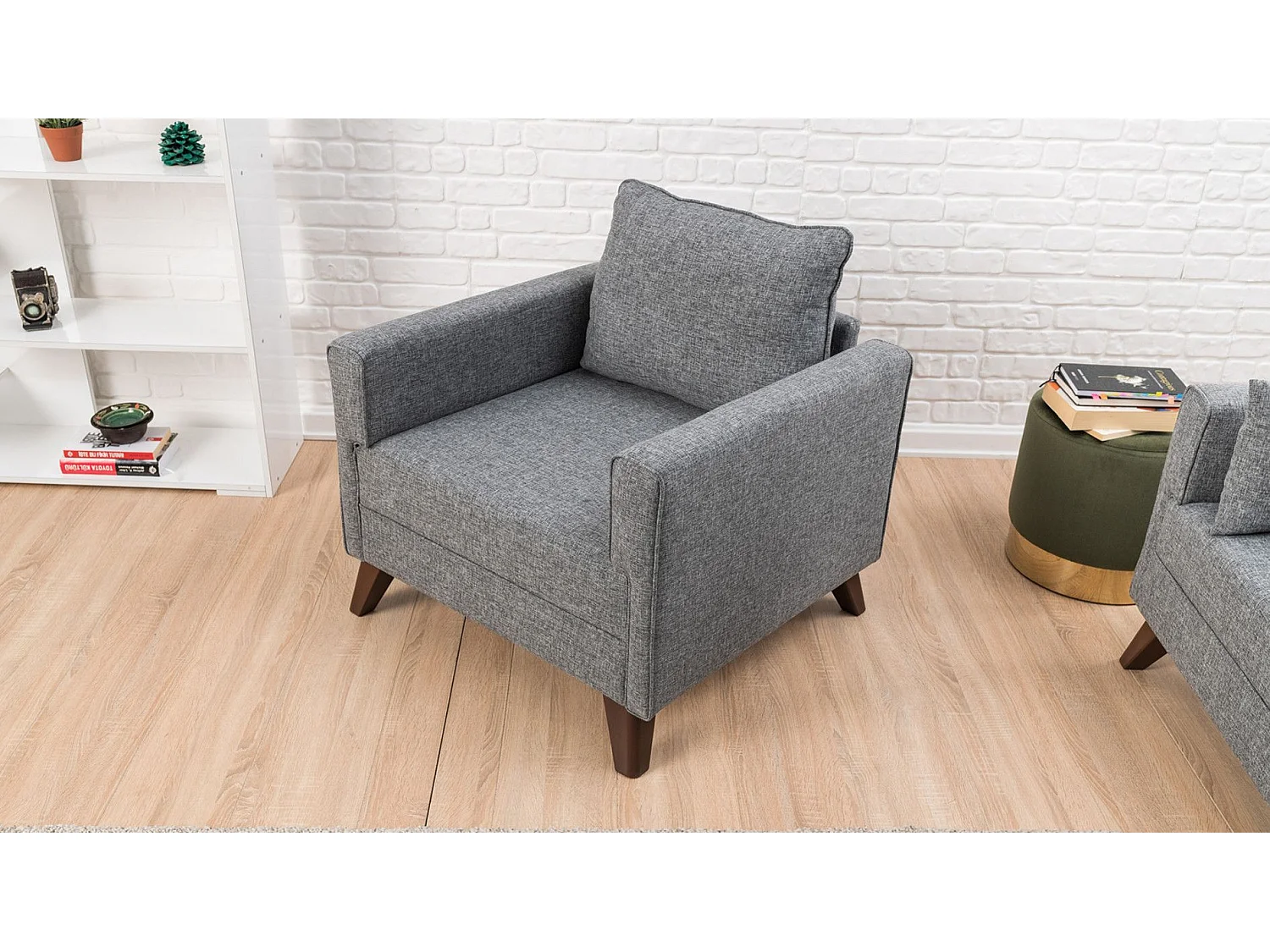 Poltrona moderna de 1 lugar – 82 x 85 x 81 cm – cinza – madeira/MDF