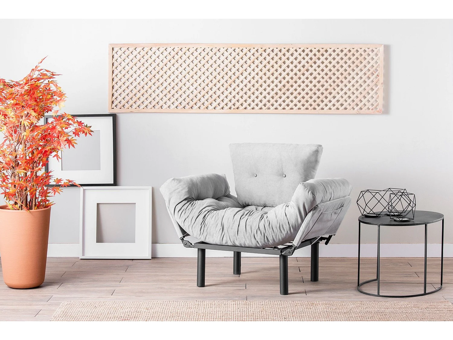 Fauteuil avec accoudoirs mobiles Tresa Velours Gris clair