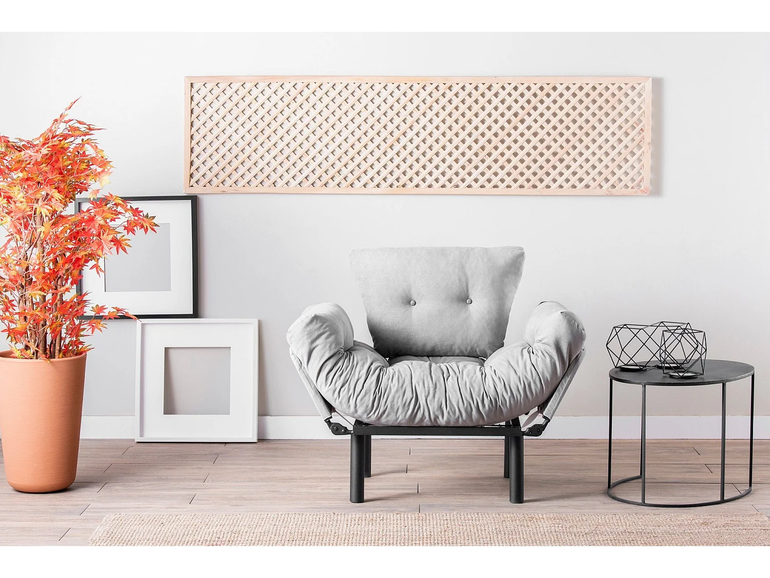 Fauteuil avec accoudoirs mobiles Tresa Velours Gris clair