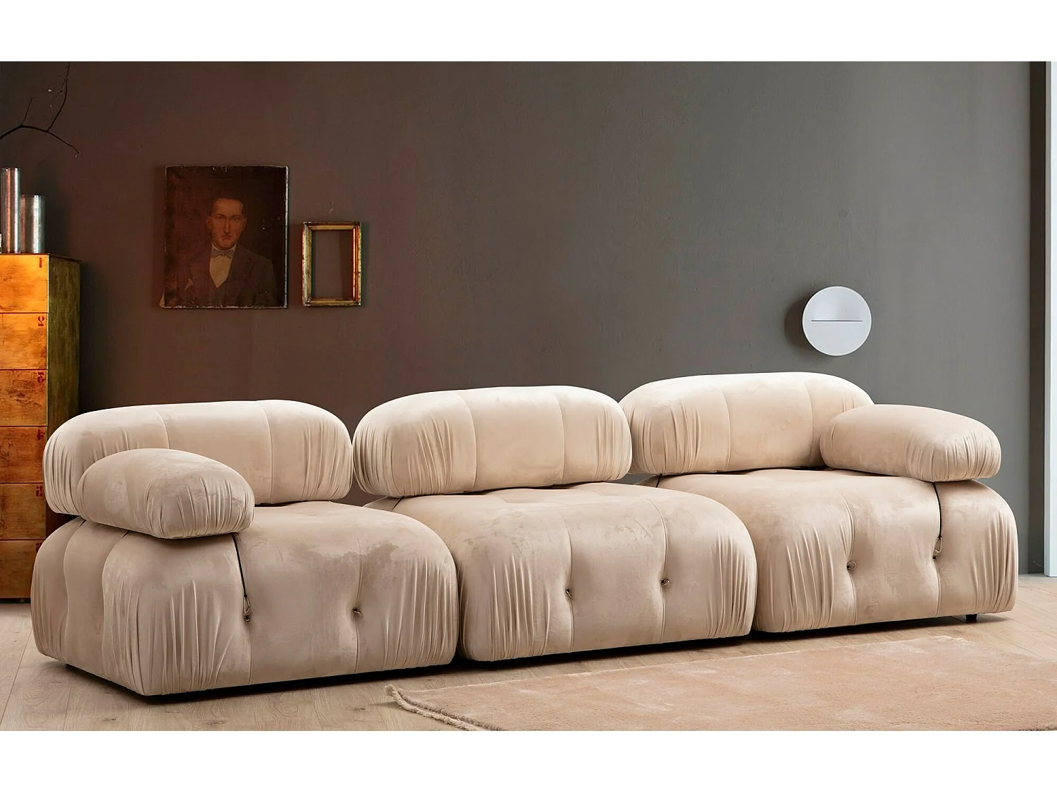 Elegante poltrona a 1 posto, crema, 95 x 95 x 75 cm | Struttura in legno di faggio, 100% poliestere, schienale sfoderabile, morbida schiuma