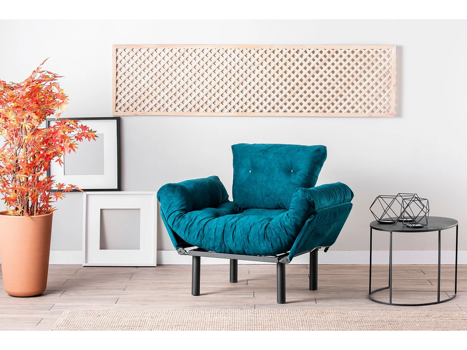 Fauteuil avec accoudoirs mobiles Tresa Velours Bleu canard