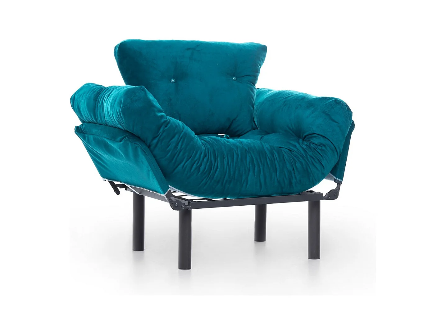 Fauteuil om te bouwen tot bed in petroleumgroene stof Pliaz 95 cm
