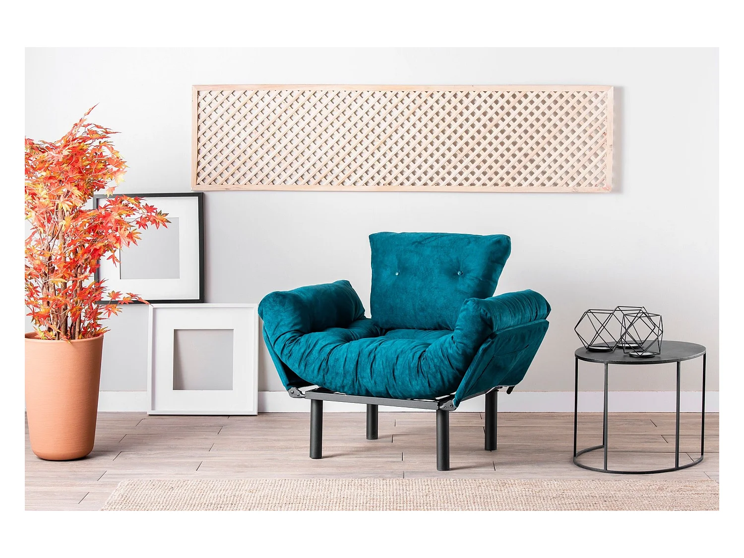 Fauteuil om te bouwen tot bed in petroleumgroene stof Pliaz 95 cm