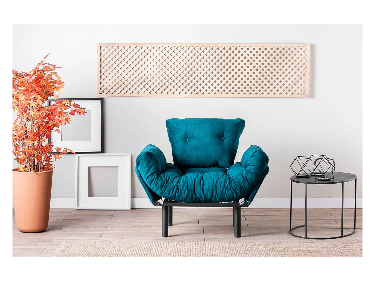 Fauteuil om te bouwen tot bed in petroleumgroene stof Pliaz 95 cm