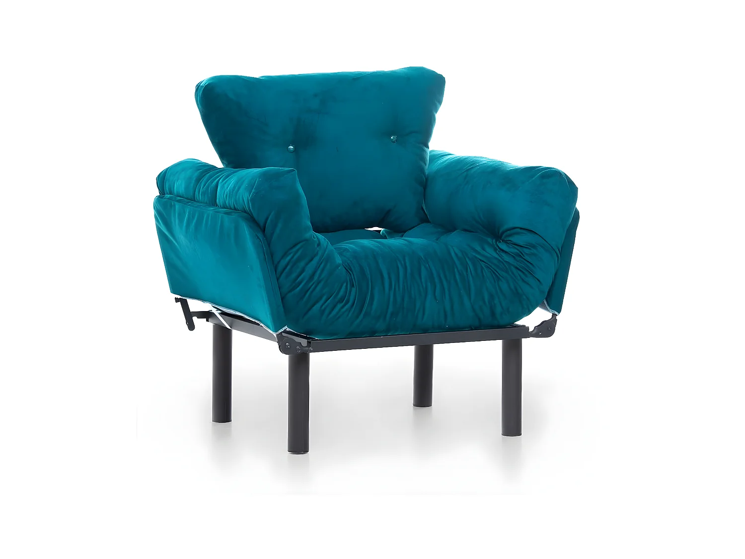 Fauteuil om te bouwen tot bed in petroleumgroene stof Pliaz 95 cm