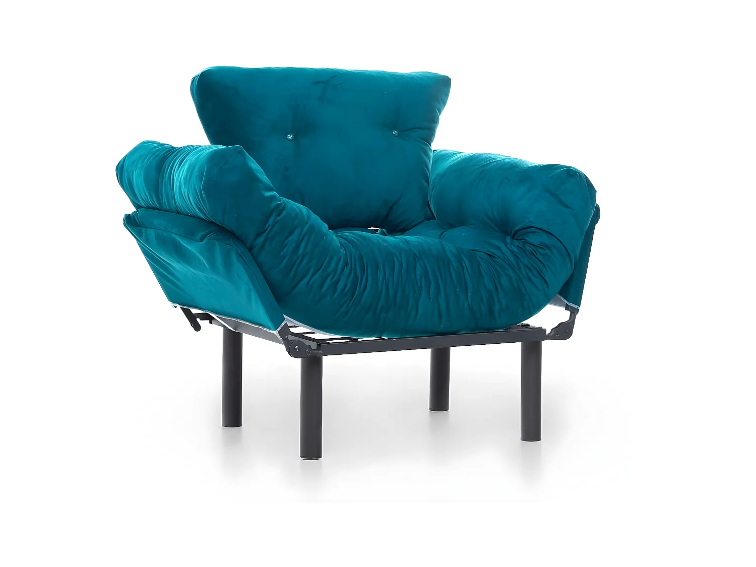 Fauteuil om te bouwen tot bed in petroleumgroene stof Pliaz 95 cm