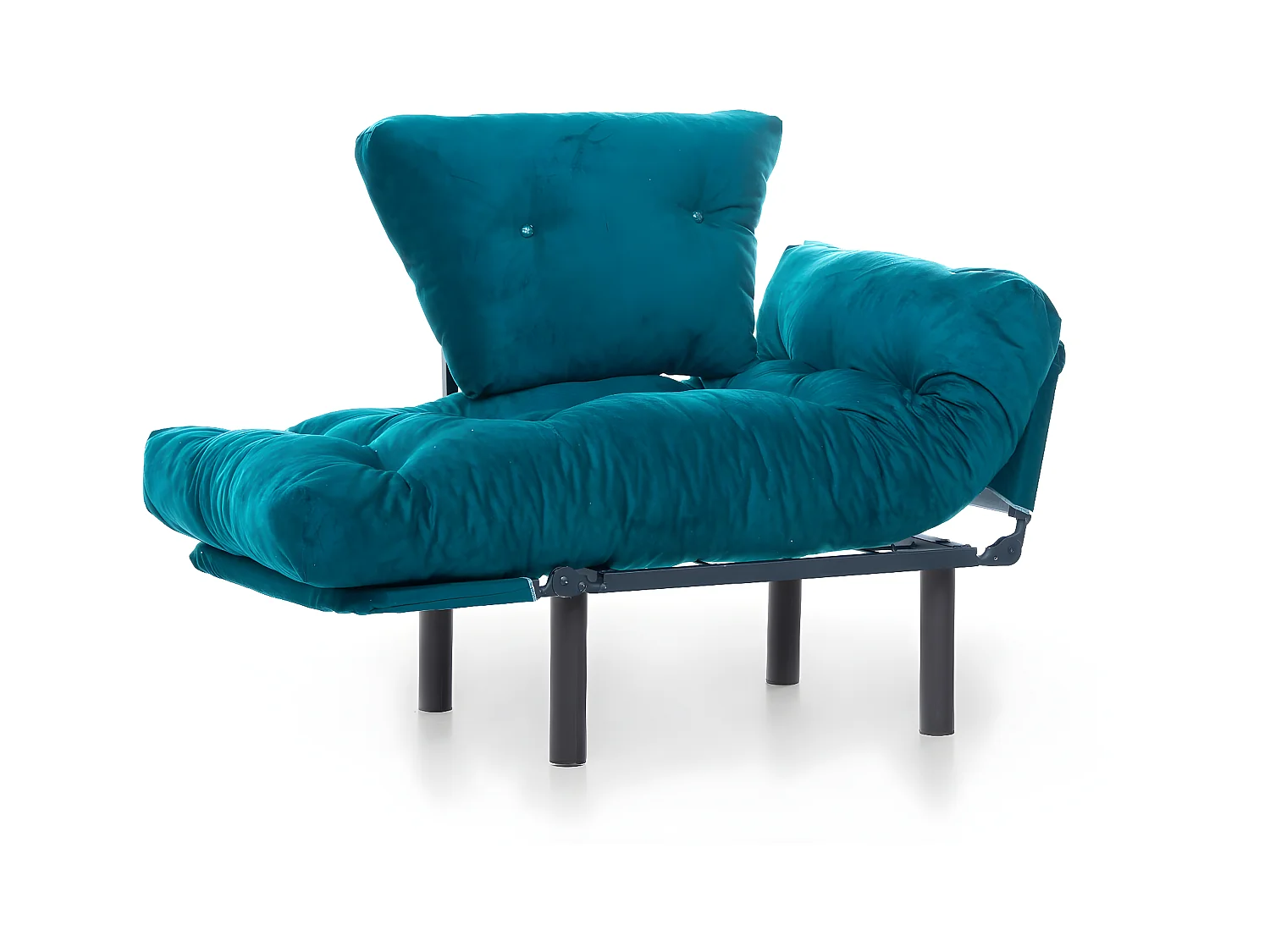 Fauteuil om te bouwen tot bed in petroleumgroene stof Pliaz 95 cm