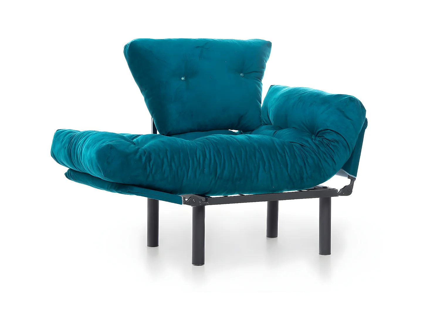 Fauteuil om te bouwen tot bed in petroleumgroene stof Pliaz 95 cm
