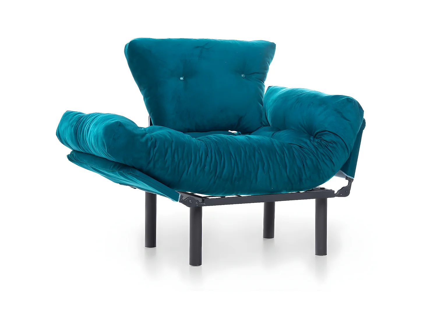 Fauteuil om te bouwen tot bed in petroleumgroene stof Pliaz 95 cm