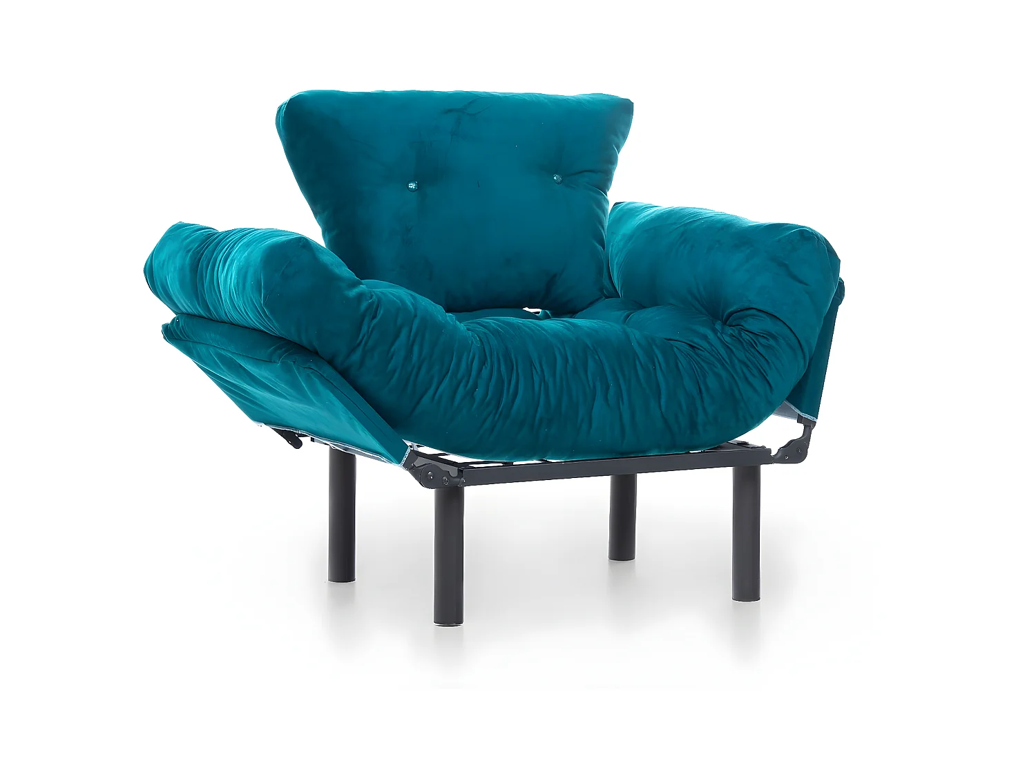 Fauteuil om te bouwen tot bed in petroleumgroene stof Pliaz 95 cm
