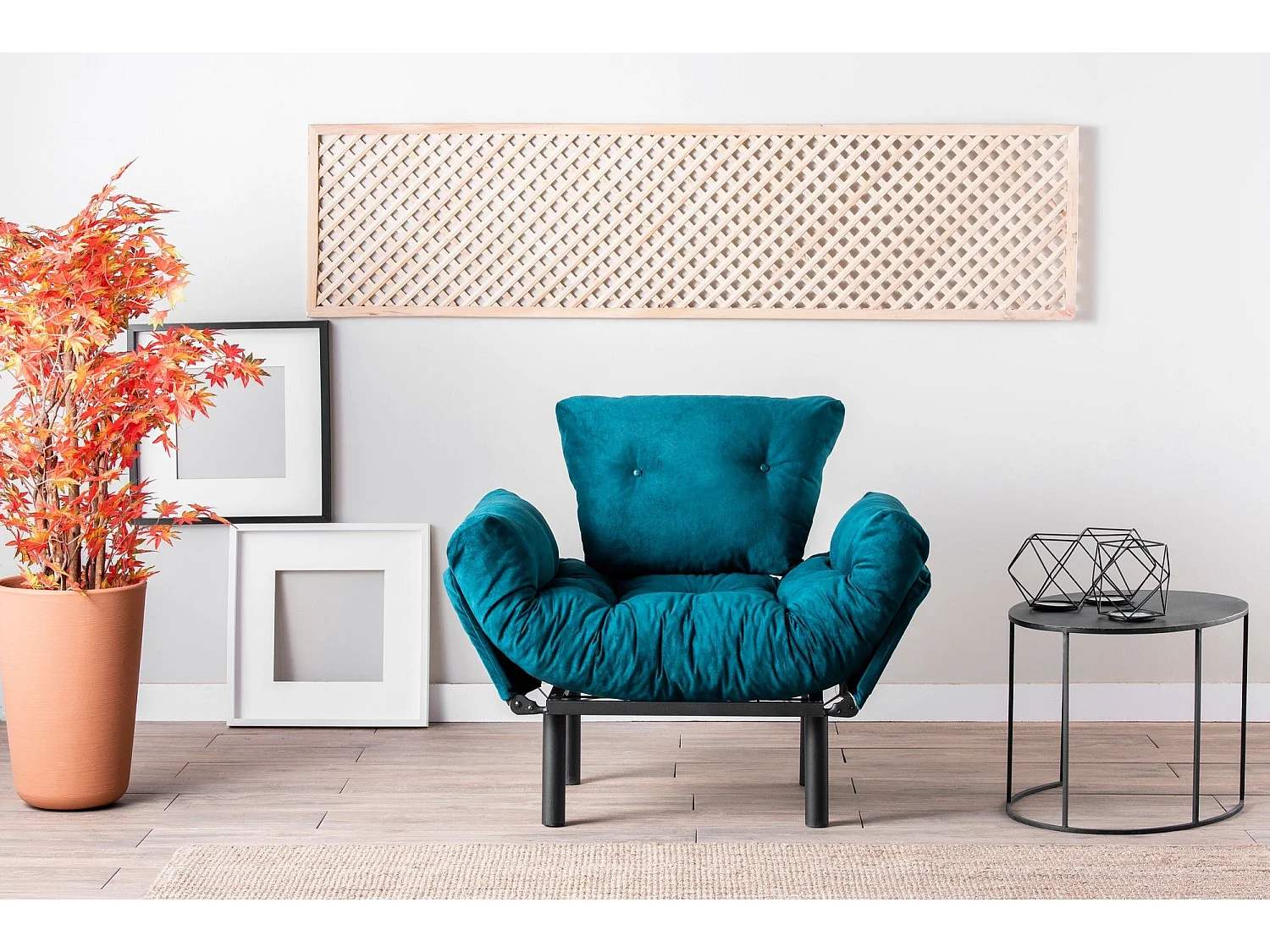 Fauteuil avec accoudoirs mobiles Tresa Velours Bleu canard