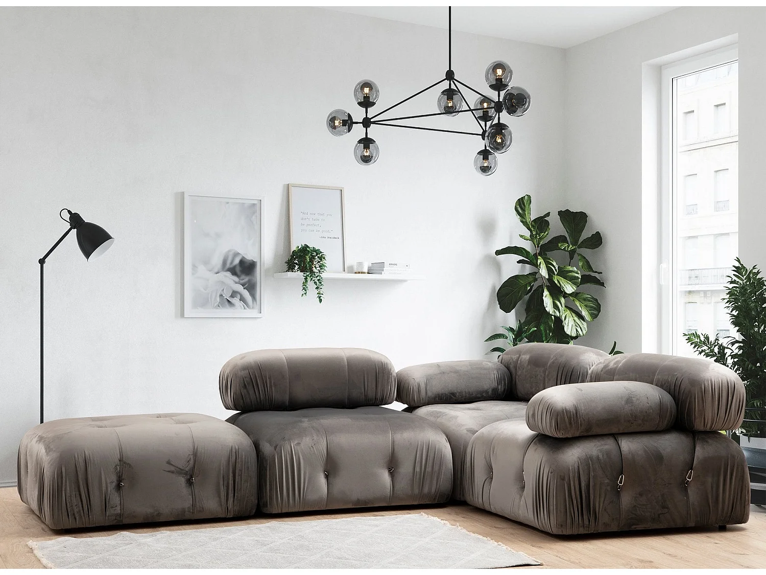 Sillón modular Altadena A107, Gris, 75x95x95cm, Tapiz, Patas: Plástico