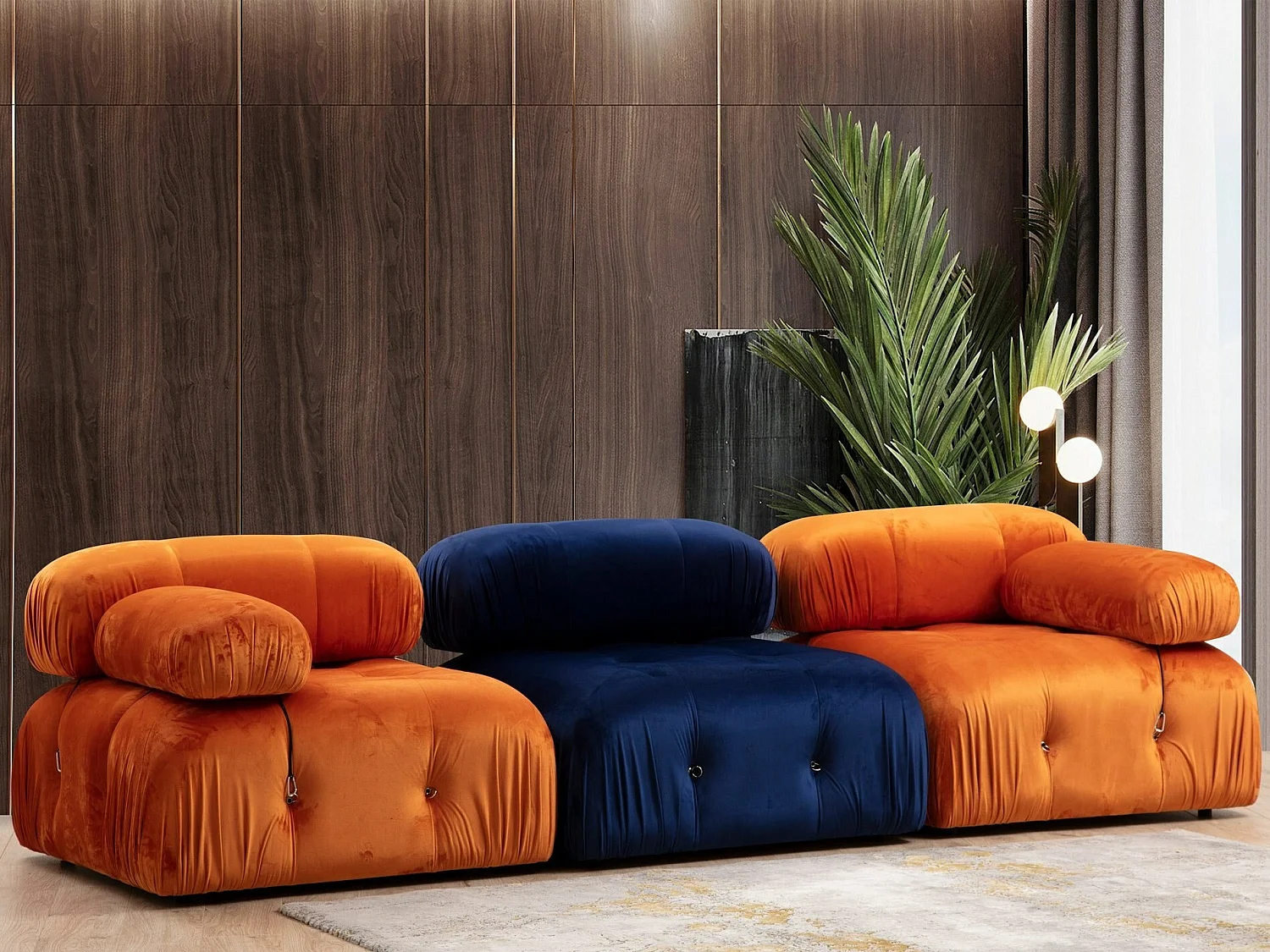 Fauteuil accoudoir ou module d'angle gauche Nourhane Velours Orange