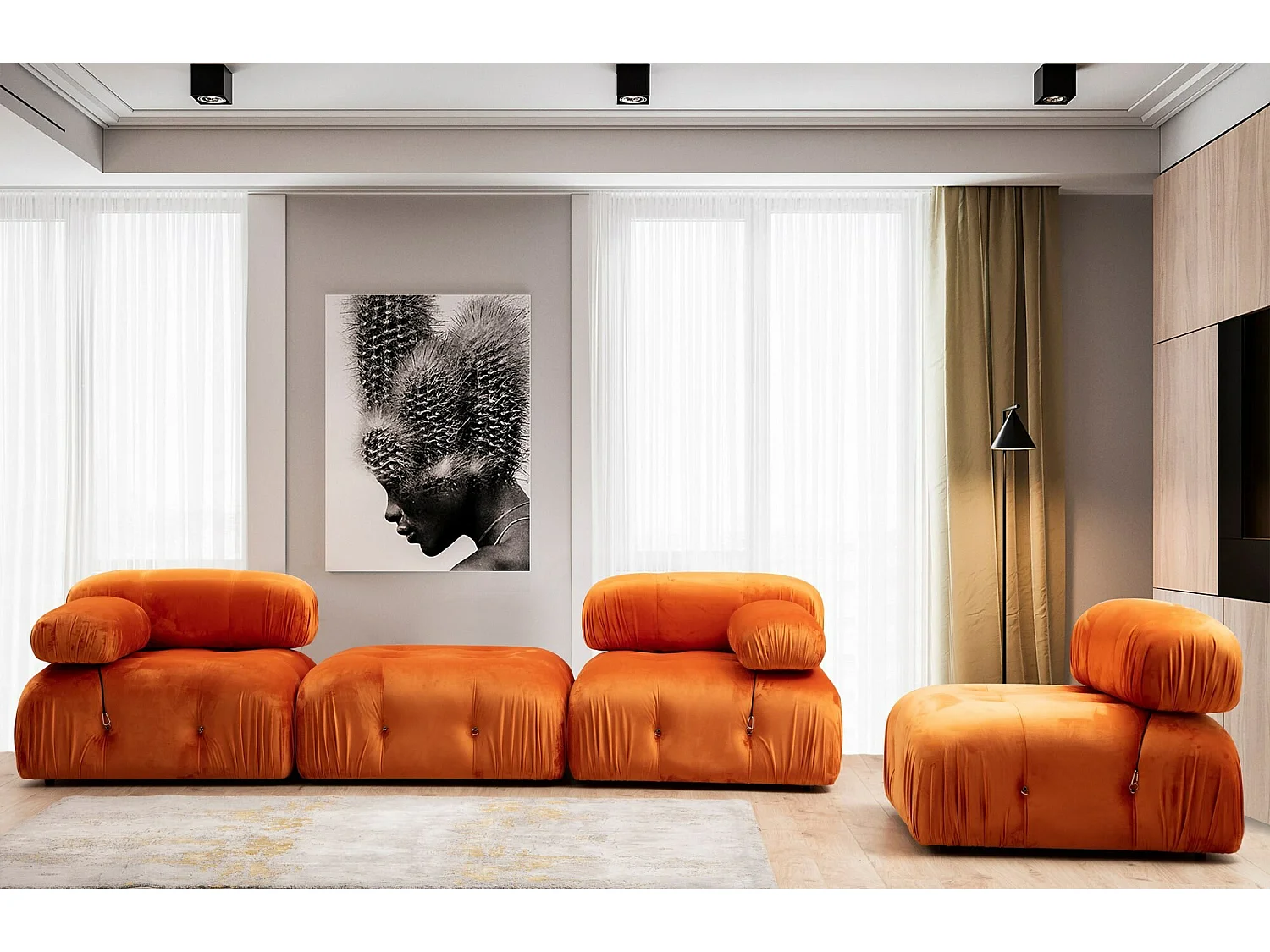 Fauteuil accoudoir ou module d'angle gauche Nourhane Velours Orange