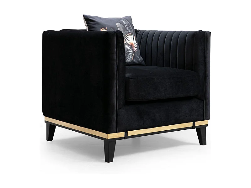 Poltrona Elegante, Madeira de Faia Preta e Aglomerado, 83x85x75 cm | 100% Poliéster, 2 Almofadas Inclusas | Design Glamouroso para Hotéis e Vida Moder