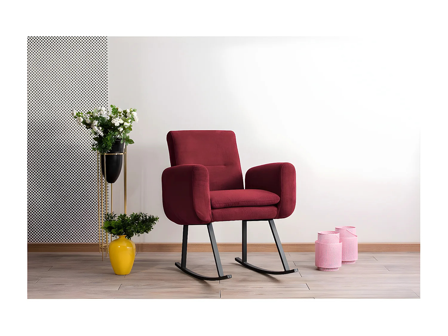 Fauteuil à bascule Calvet Tissu Bordeaux et Métal Noir