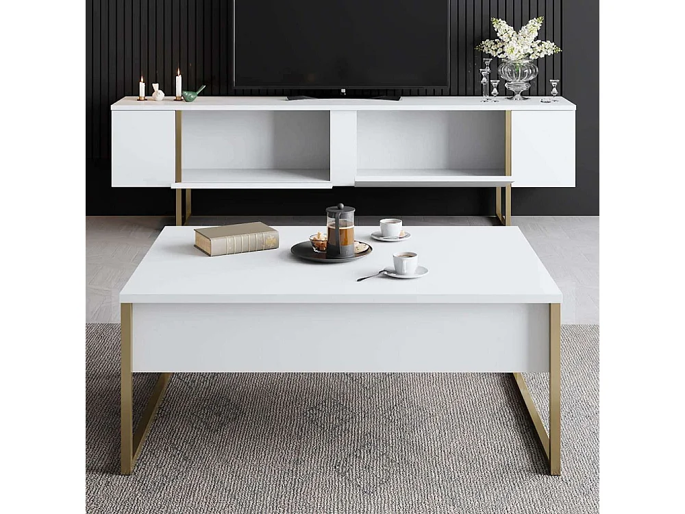 Meuble TV 2 portes rabattables L180 cm - LUXE
