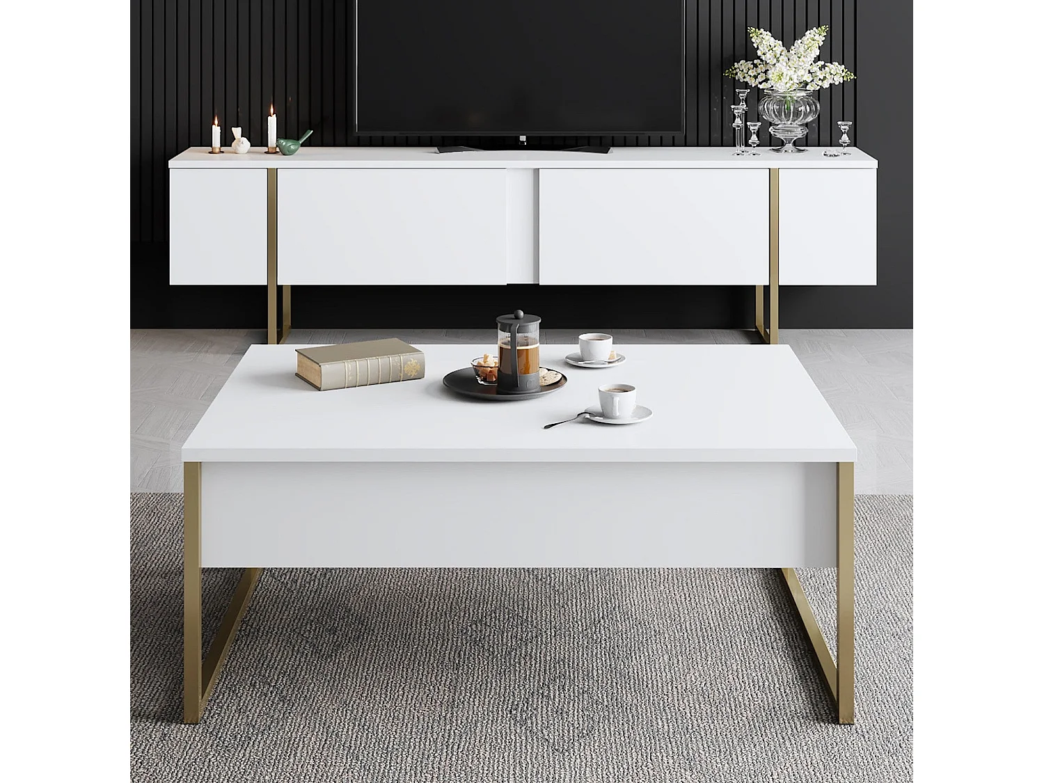 Meuble TV 2 portes rabattables L180 cm - LUXE