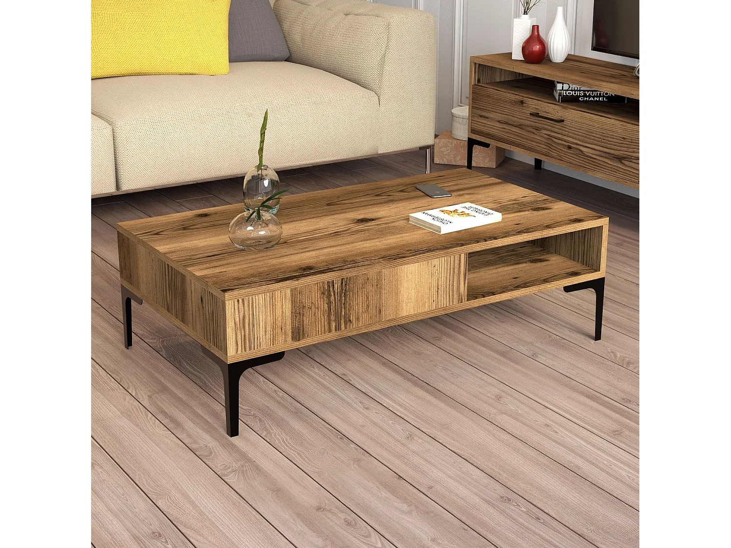 Meuble TV moderne 180cm avec table basse et étagère Varnus Bois