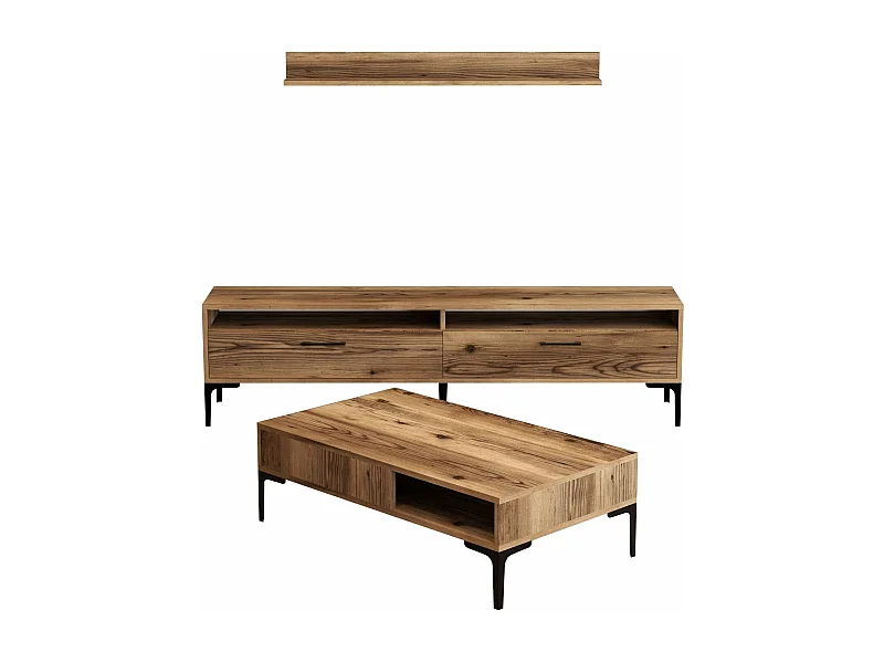 Meuble TV moderne 180cm avec table basse et étagère Varnus Bois
