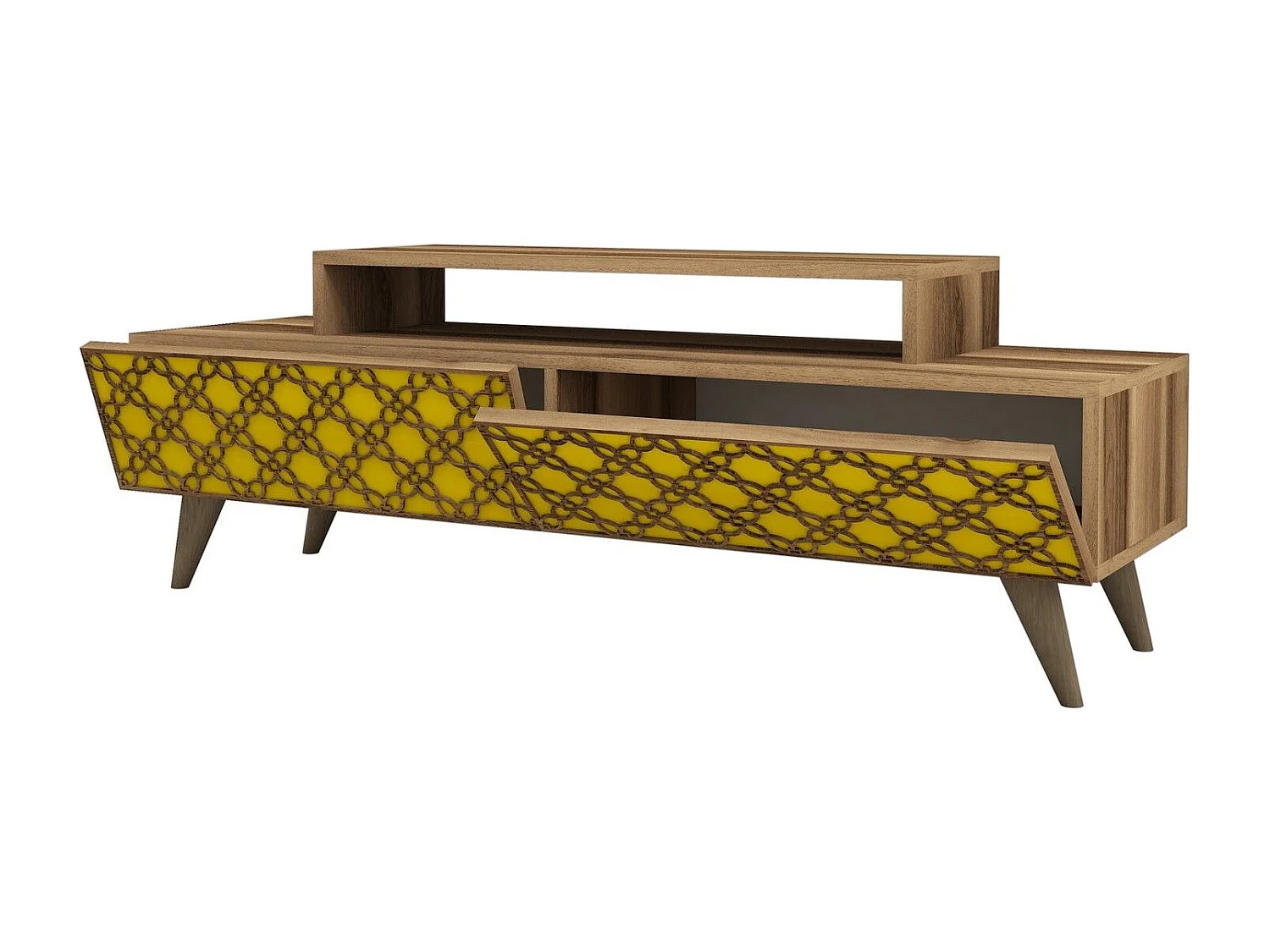 Mueble de TV – 140 cm – Nogal y Amarillo – Melamina