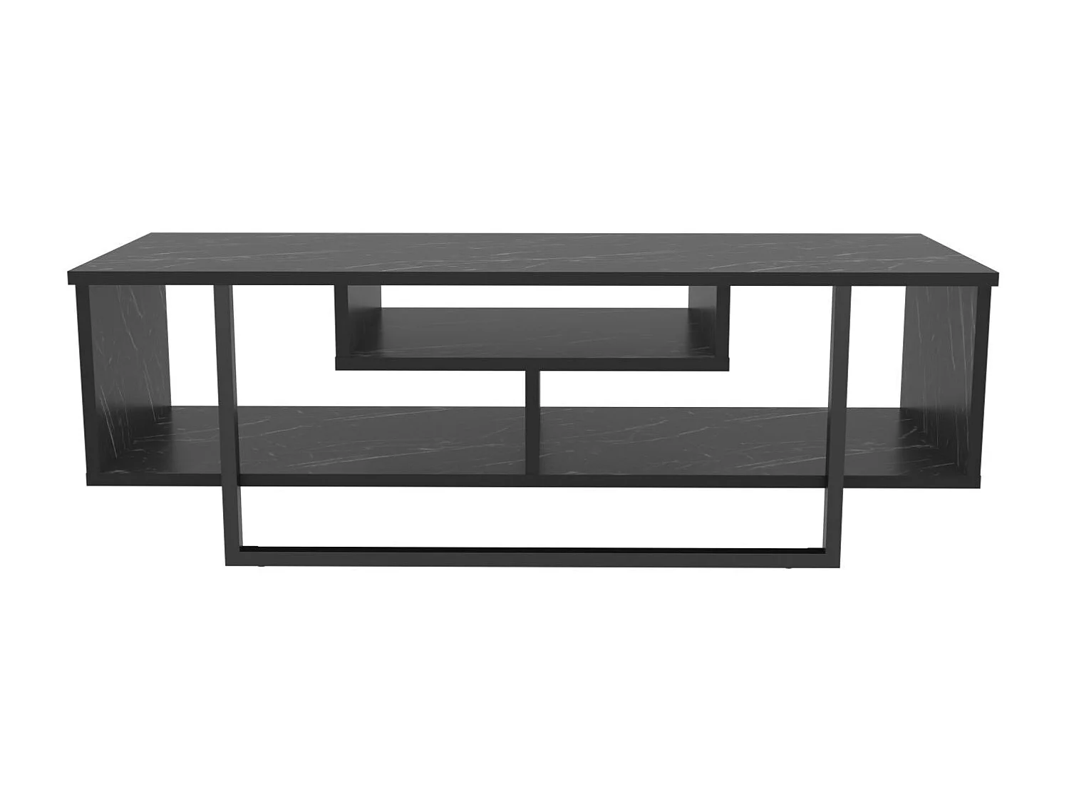 Meuble TV Nikolai 120cm Noir et Noir Effet marbre