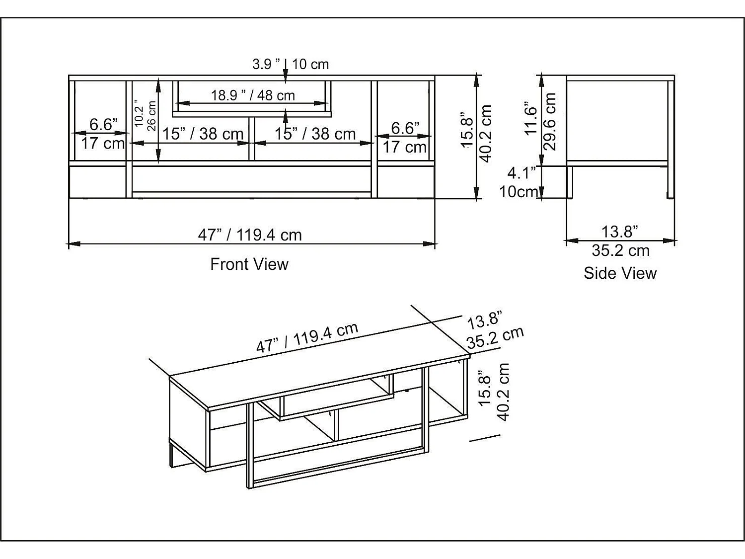 Meuble TV Nikolai 120cm Noir et Noir Effet marbre