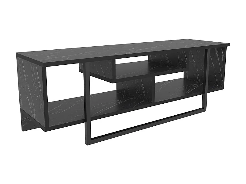 Meuble TV Nikolai 120cm Noir et Noir Effet marbre